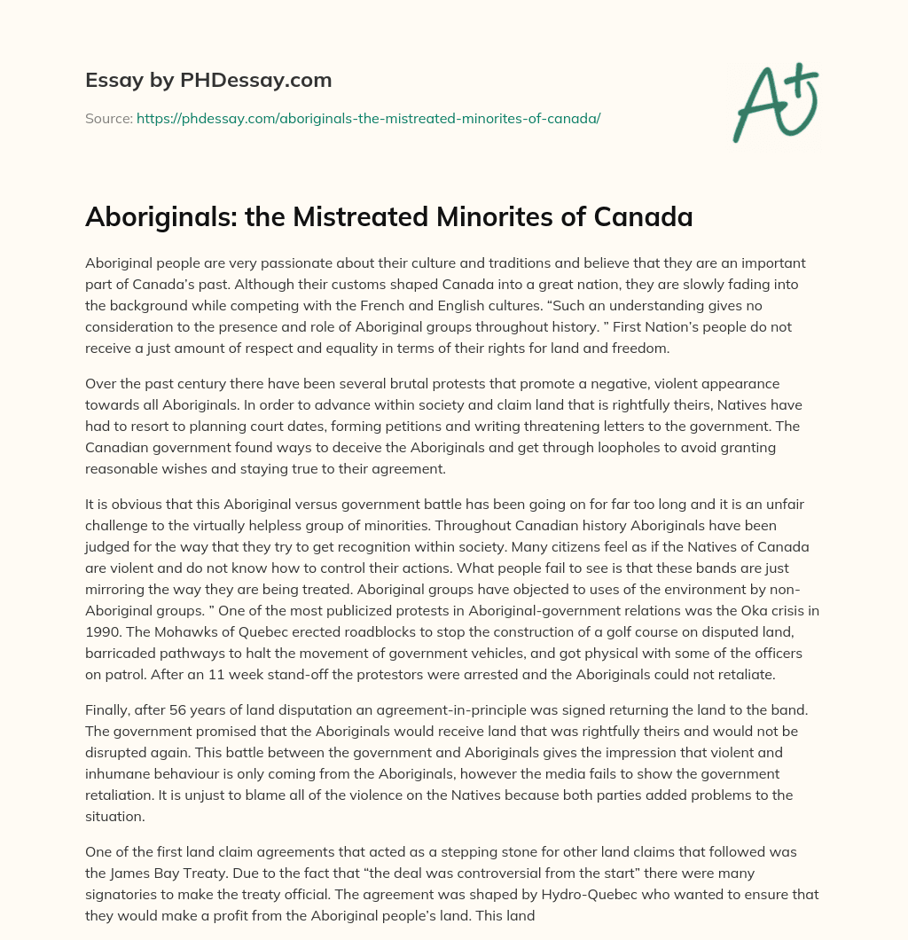 Aboriginals: the Mistreated Minorites of Canada essay
