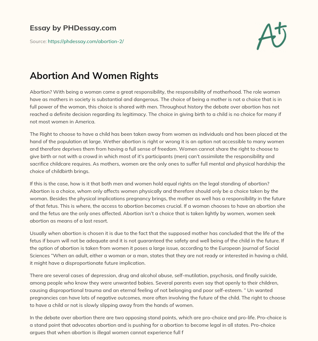 Abortion And Women Rights essay