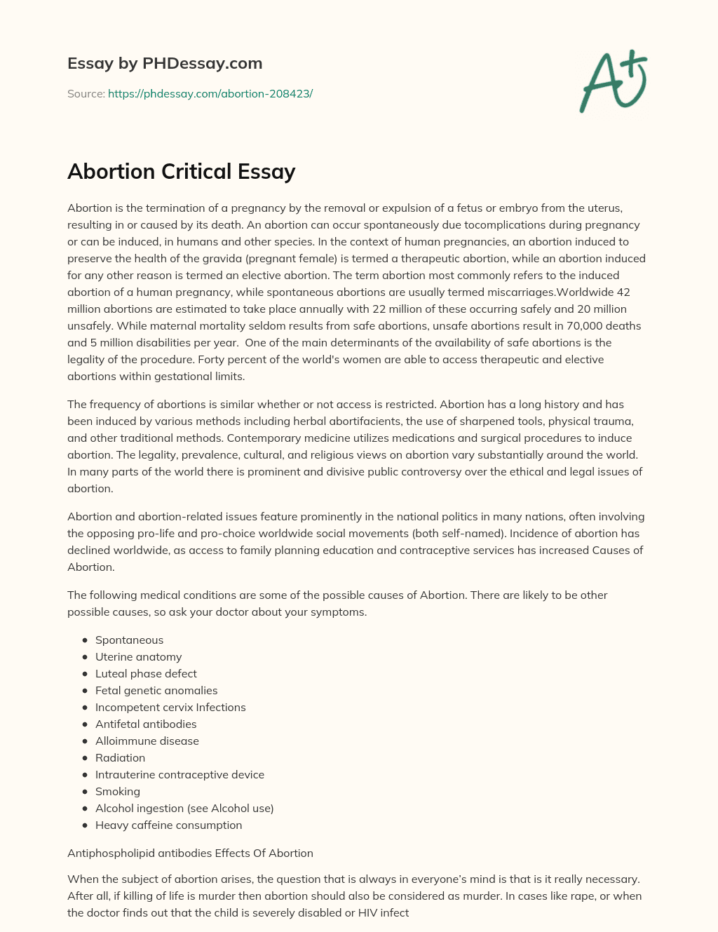Abortion Critical Essay essay