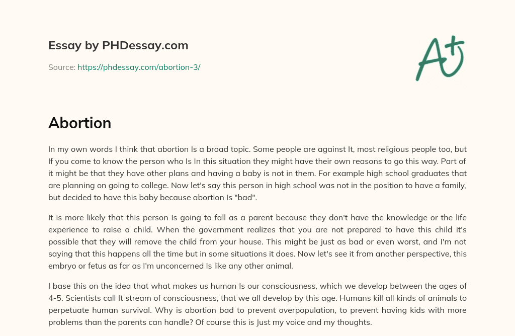 My Thoughts on Abortion: A Complex and Personal Issue essay