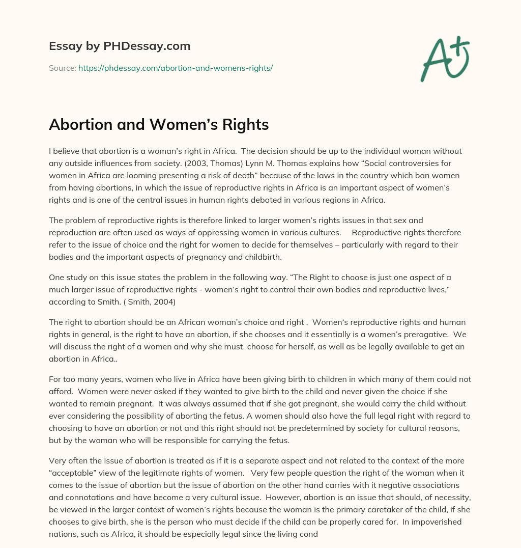 Abortion and Women’s Rights essay