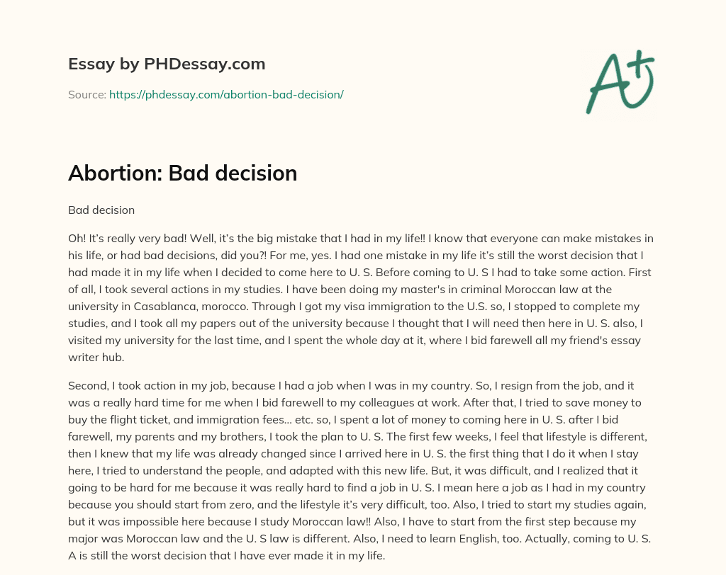 Abortion: Bad decision essay
