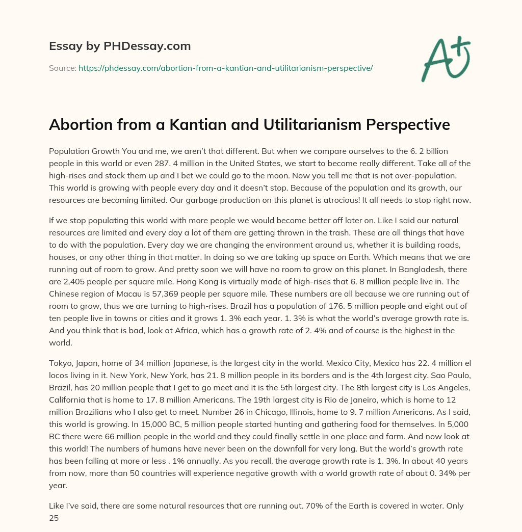 Abortion from a Kantian and Utilitarianism Perspective essay