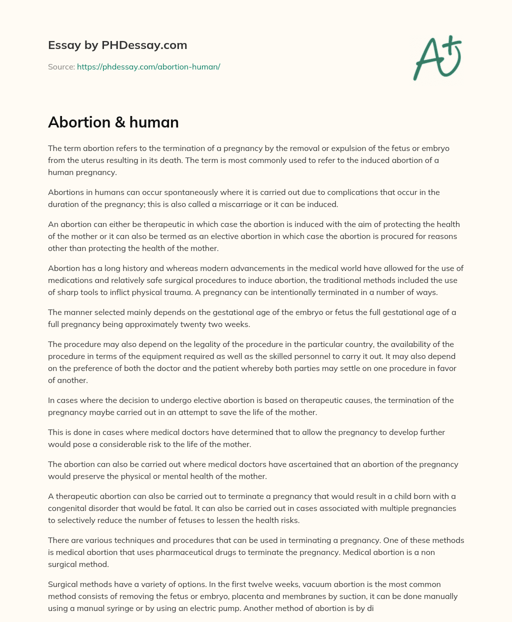 Abortion & human essay