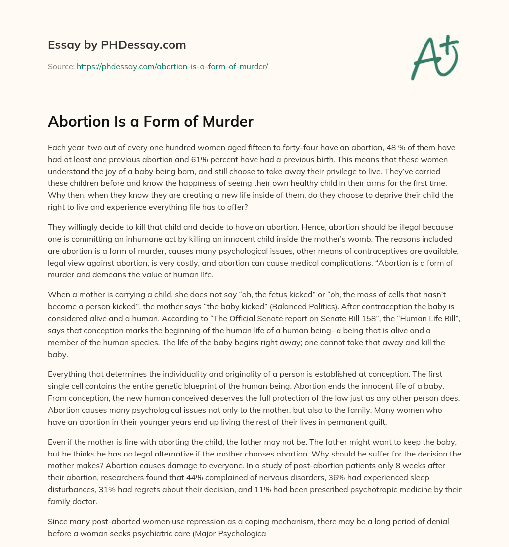 Abortion Is a Form of Murder essay