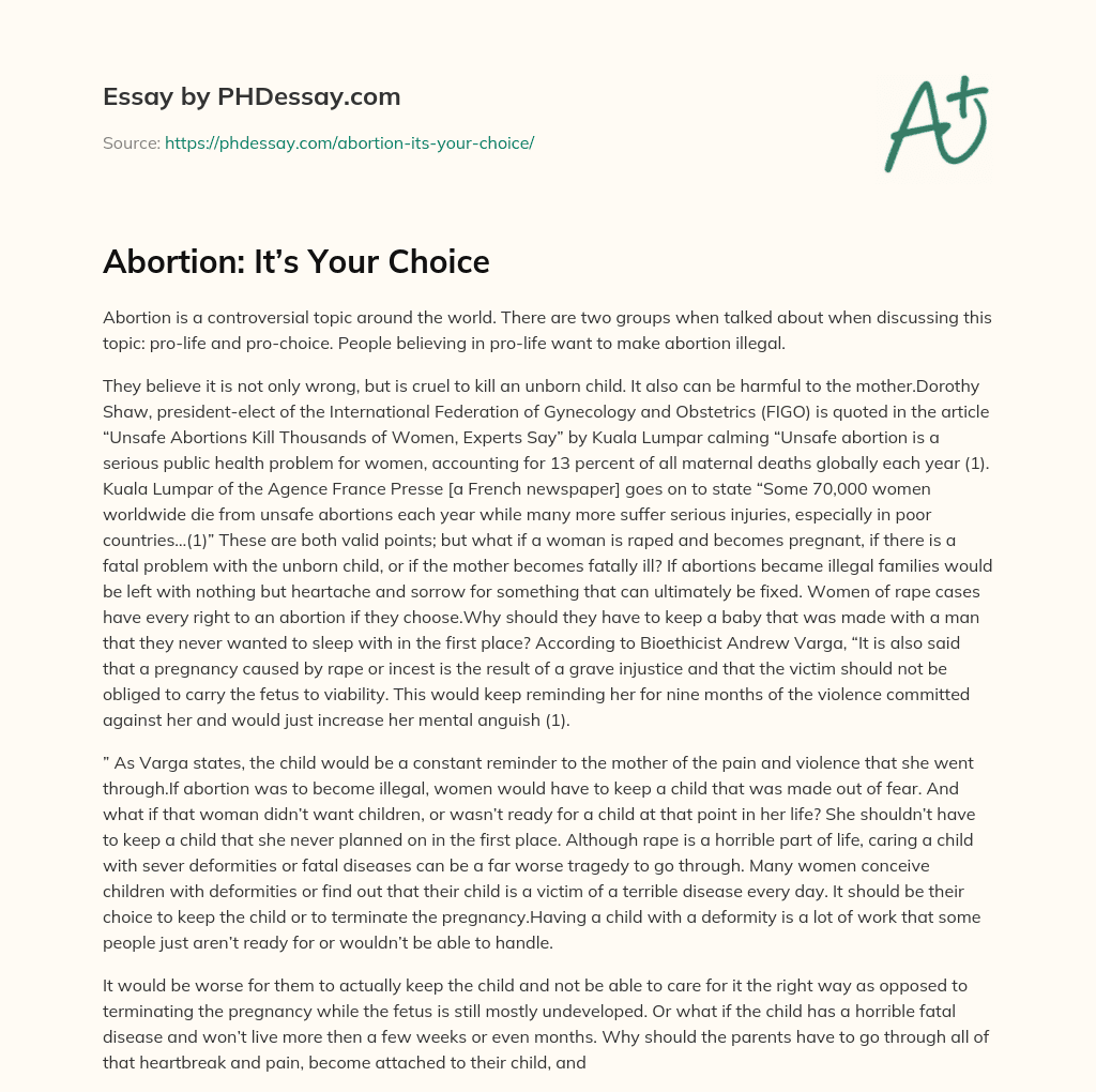 Abortion: It’s Your Choice essay