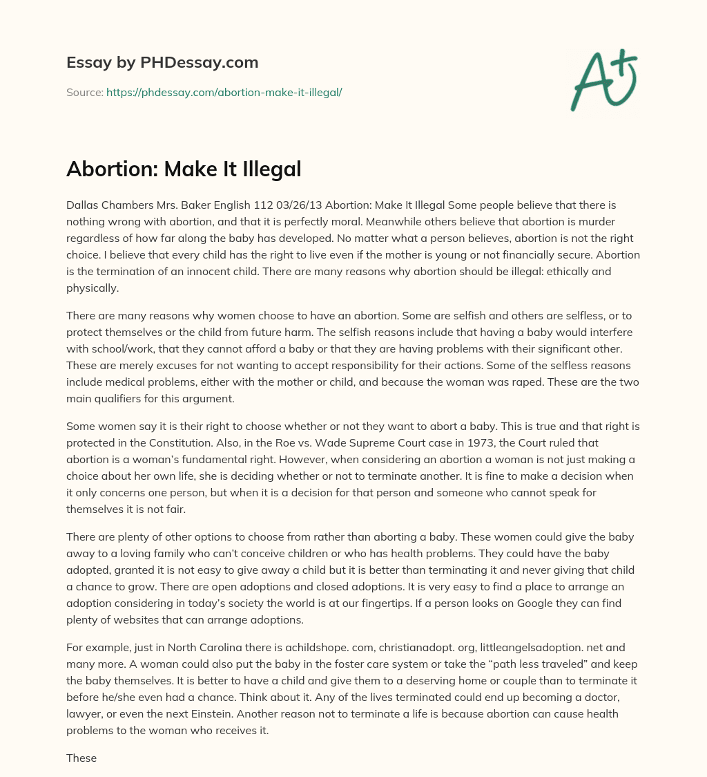 Abortion: Make It Illegal essay