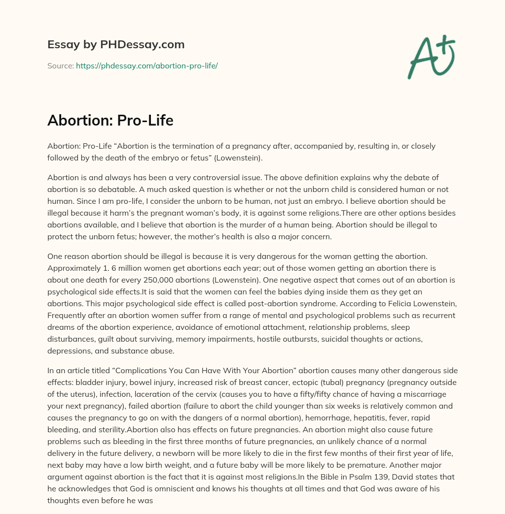 Abortion: Pro-Life essay