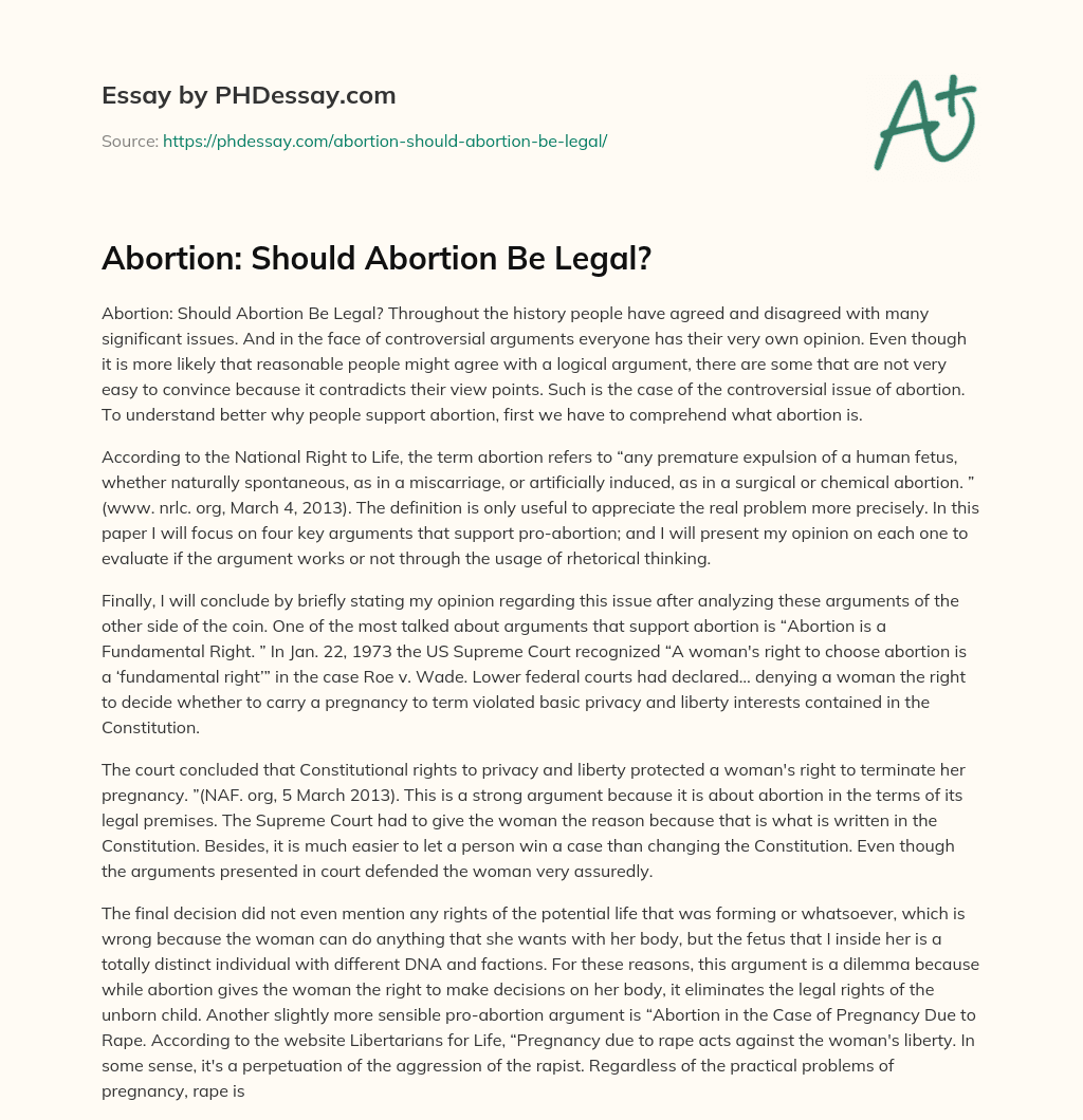 Abortion: Should Abortion Be Legal? essay