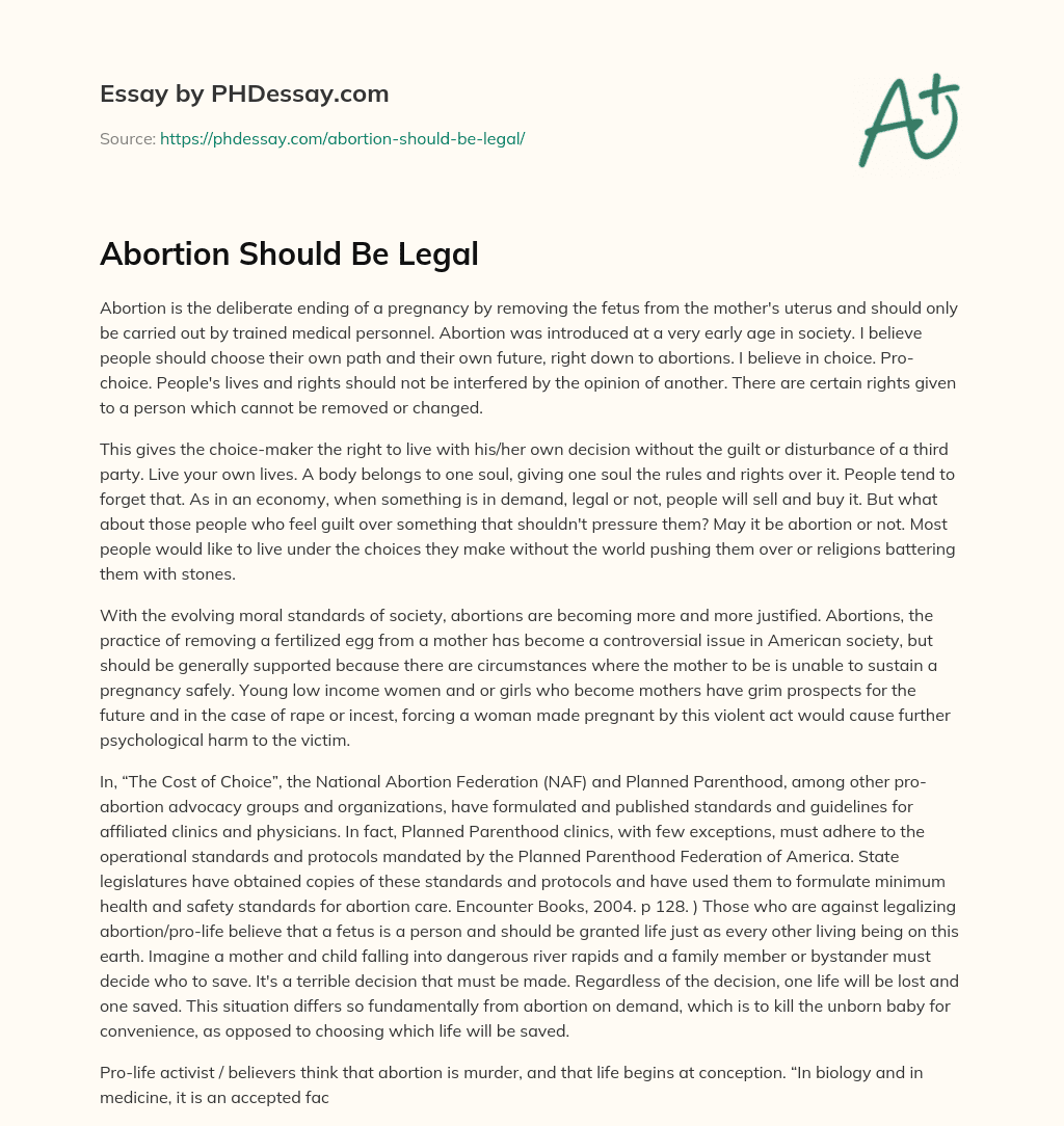 Abortion Should Be Legal essay