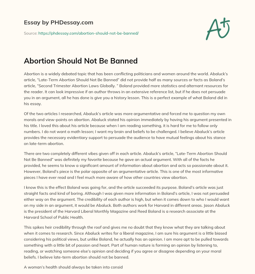 Abortion Should Not Be Banned essay