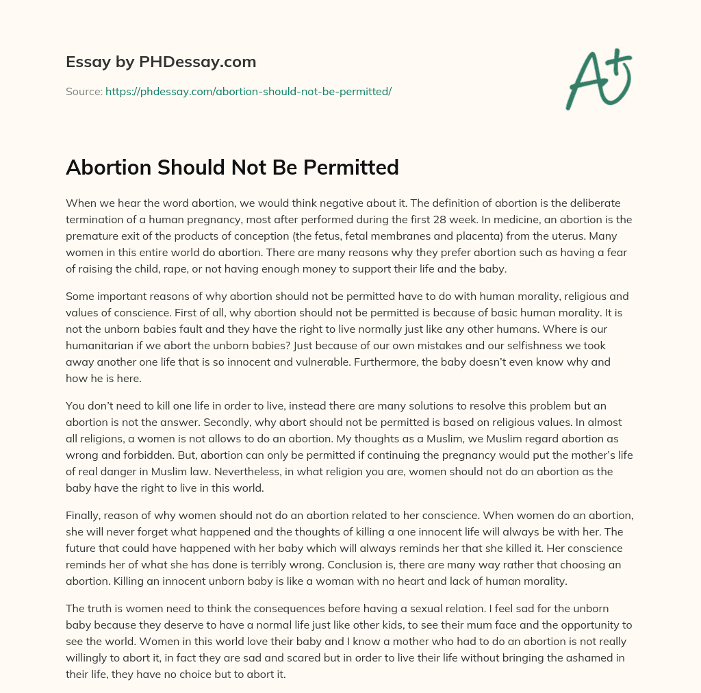 Abortion Should Not Be Permitted essay