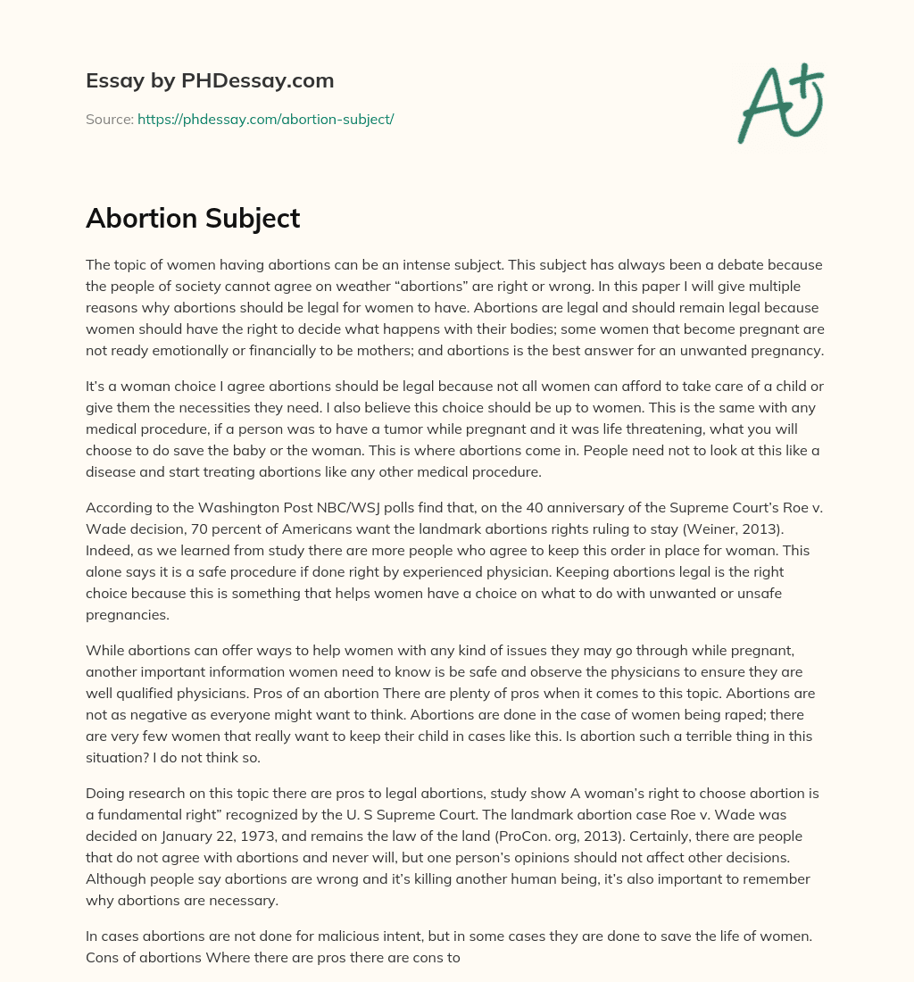 Abortion Subject essay