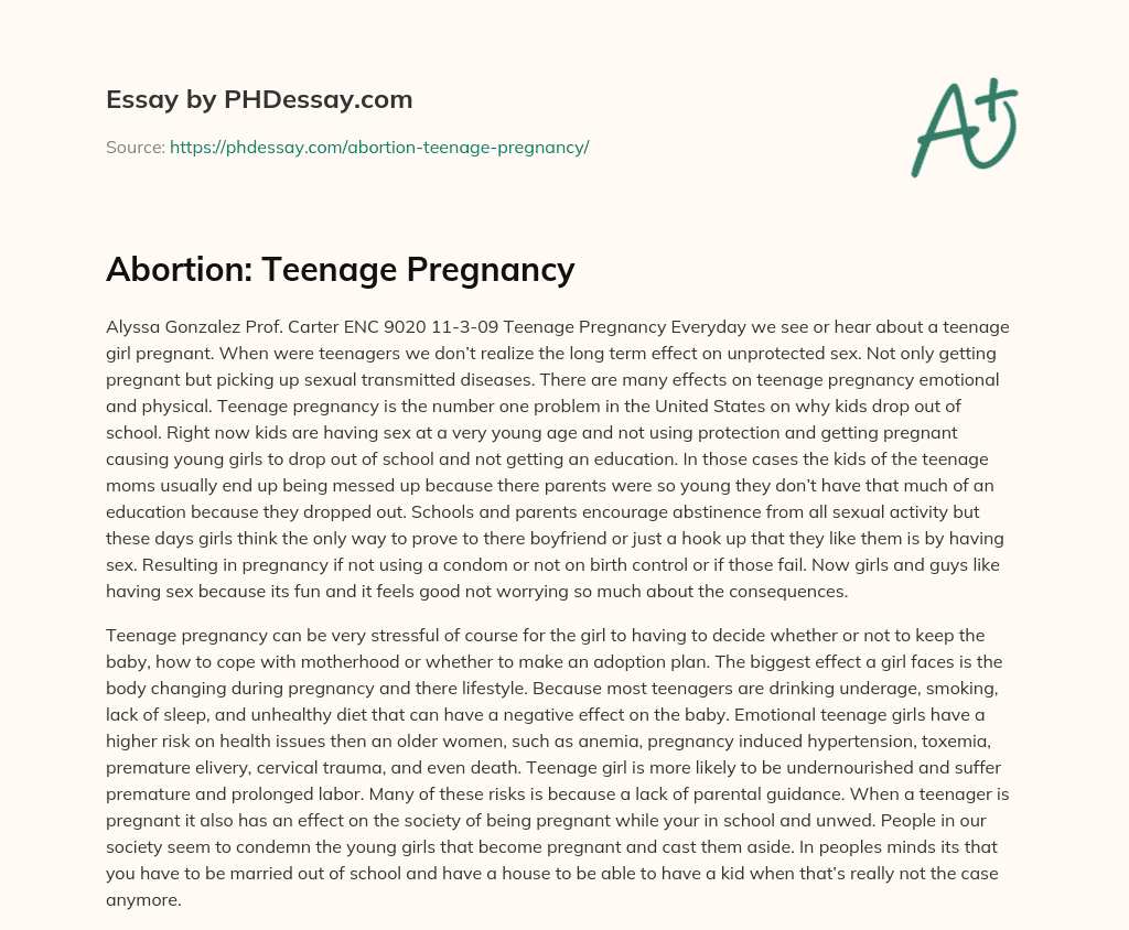 Abortion: Teenage Pregnancy essay