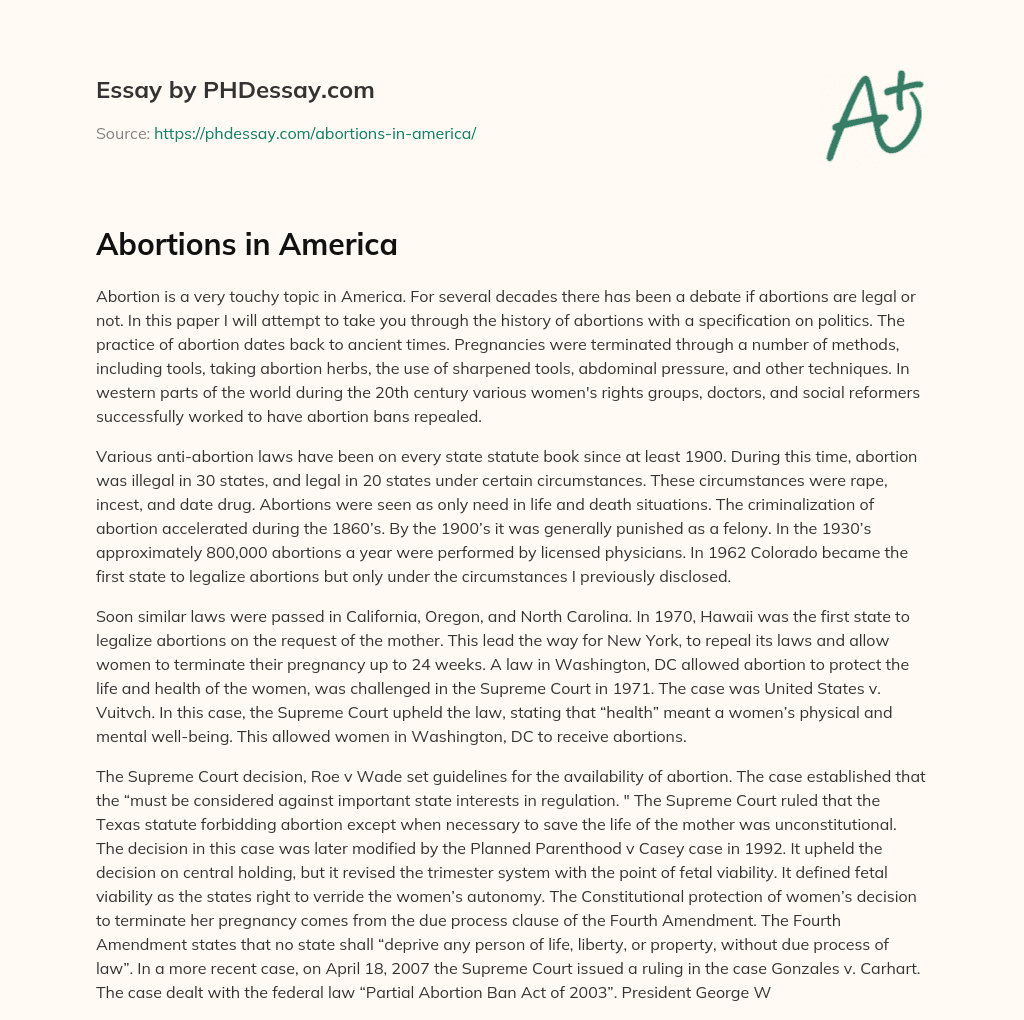 Abortions in America essay