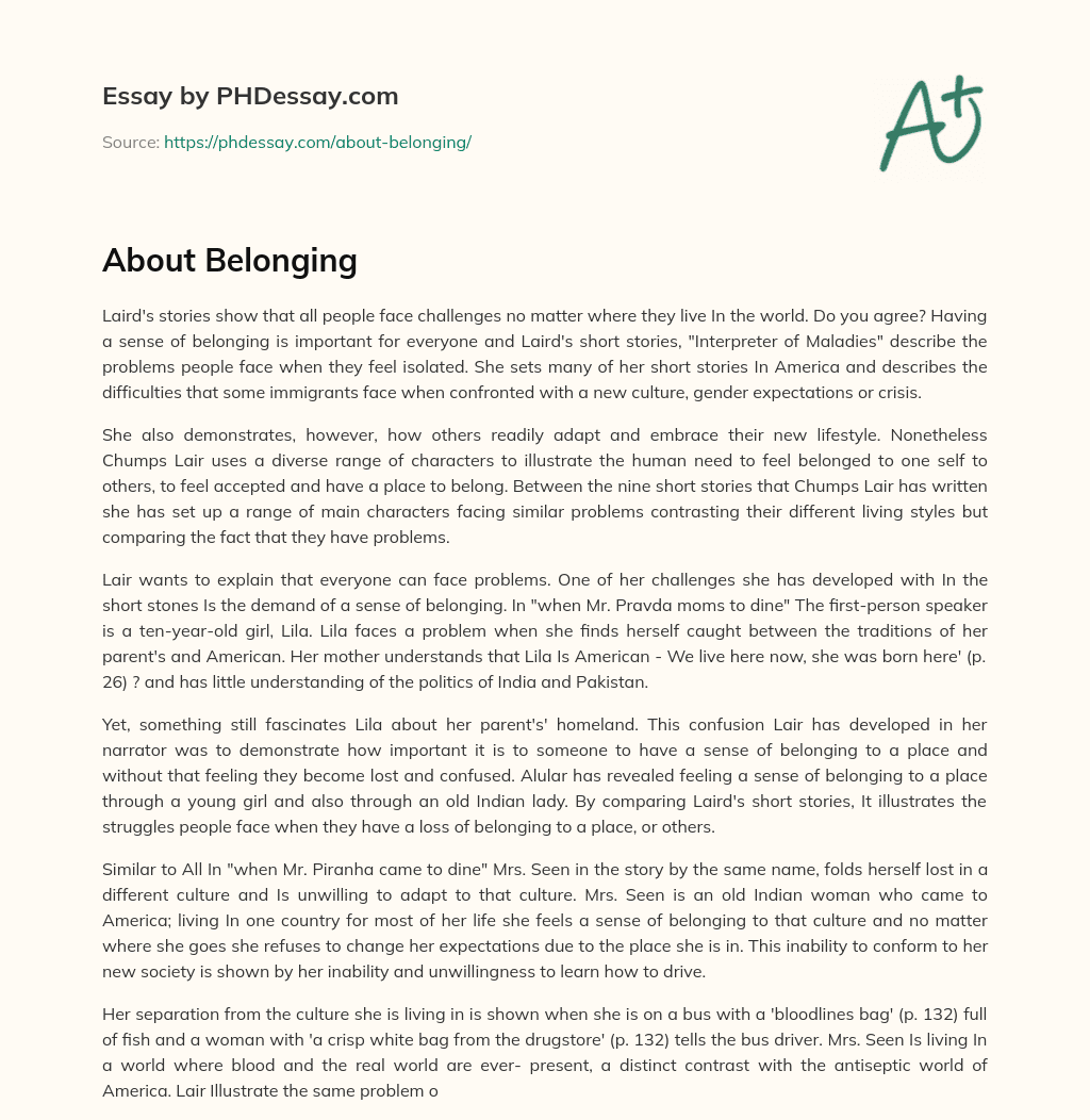About Belonging essay
