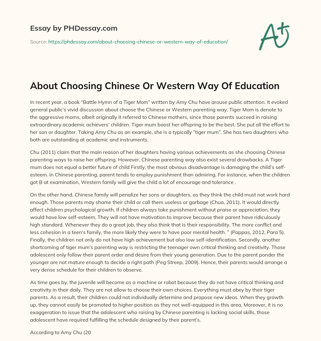 About Choosing Chinese Or Western Way Of Education essay