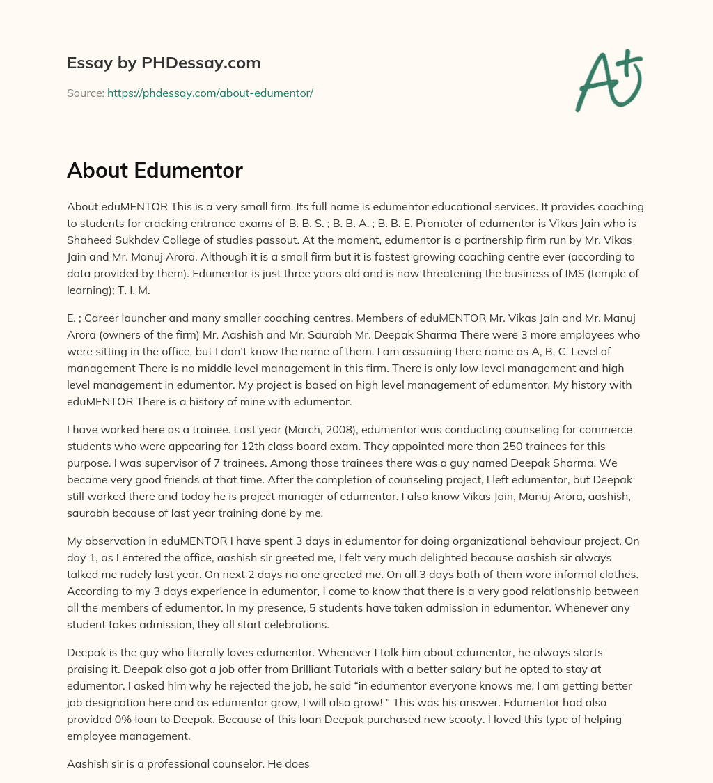 About Edumentor essay