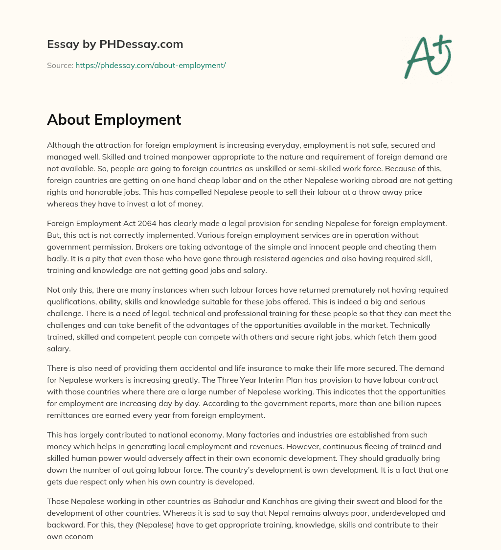 About Employment essay