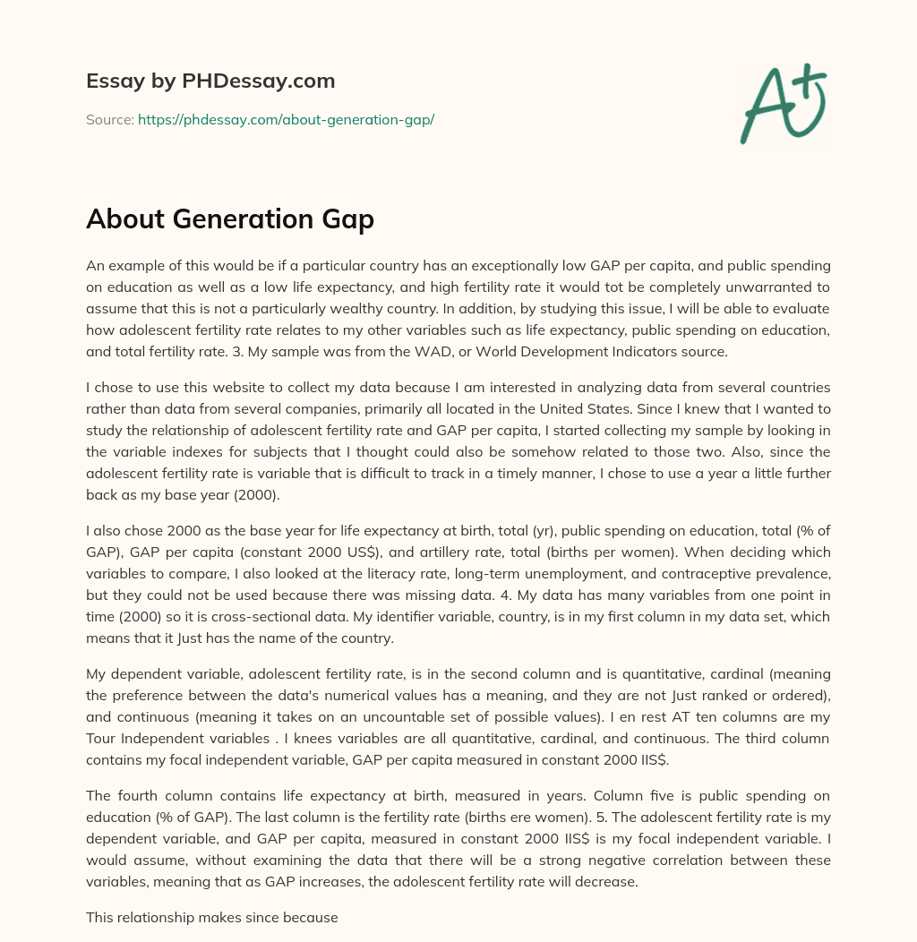 About Generation Gap essay