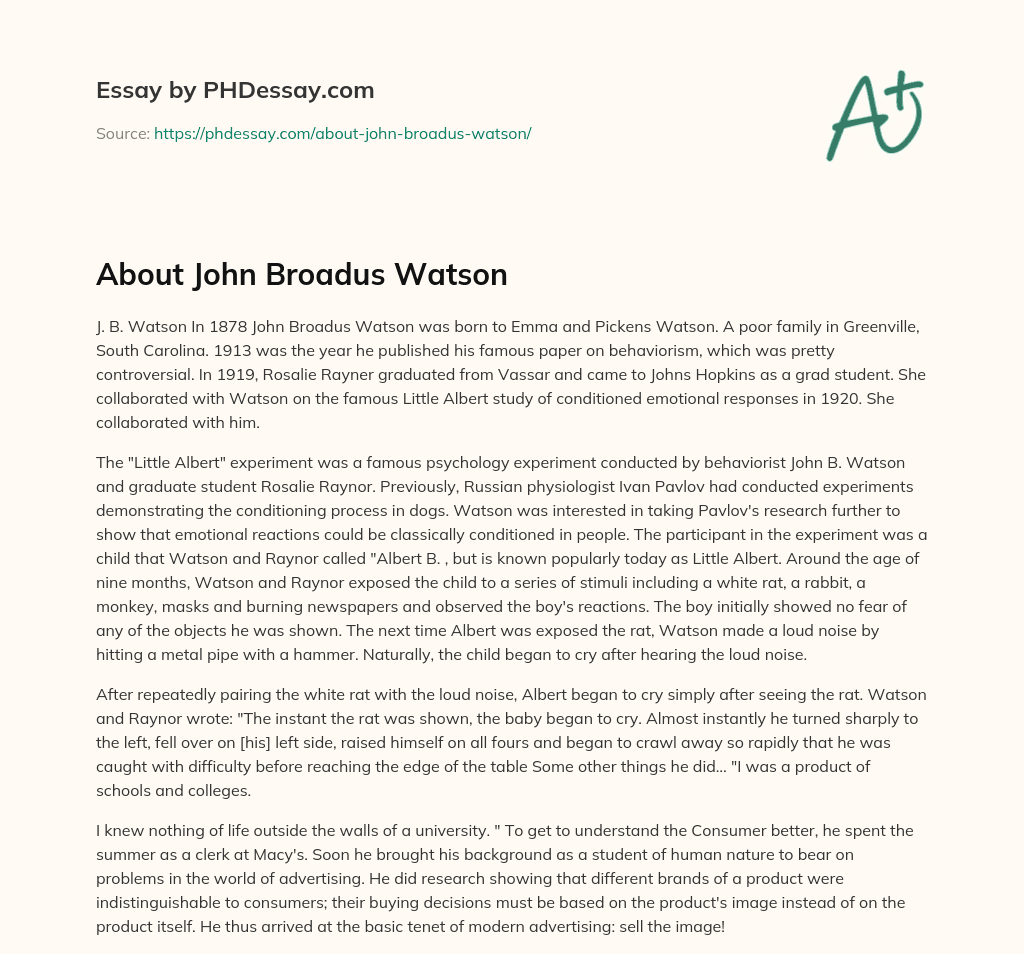 About John Broadus Watson essay