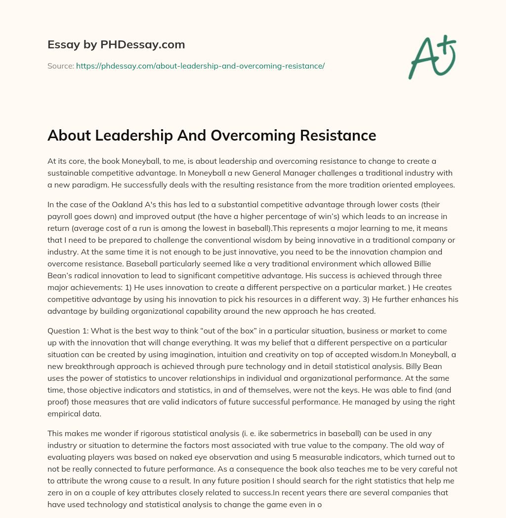 About Leadership And Overcoming Resistance essay
