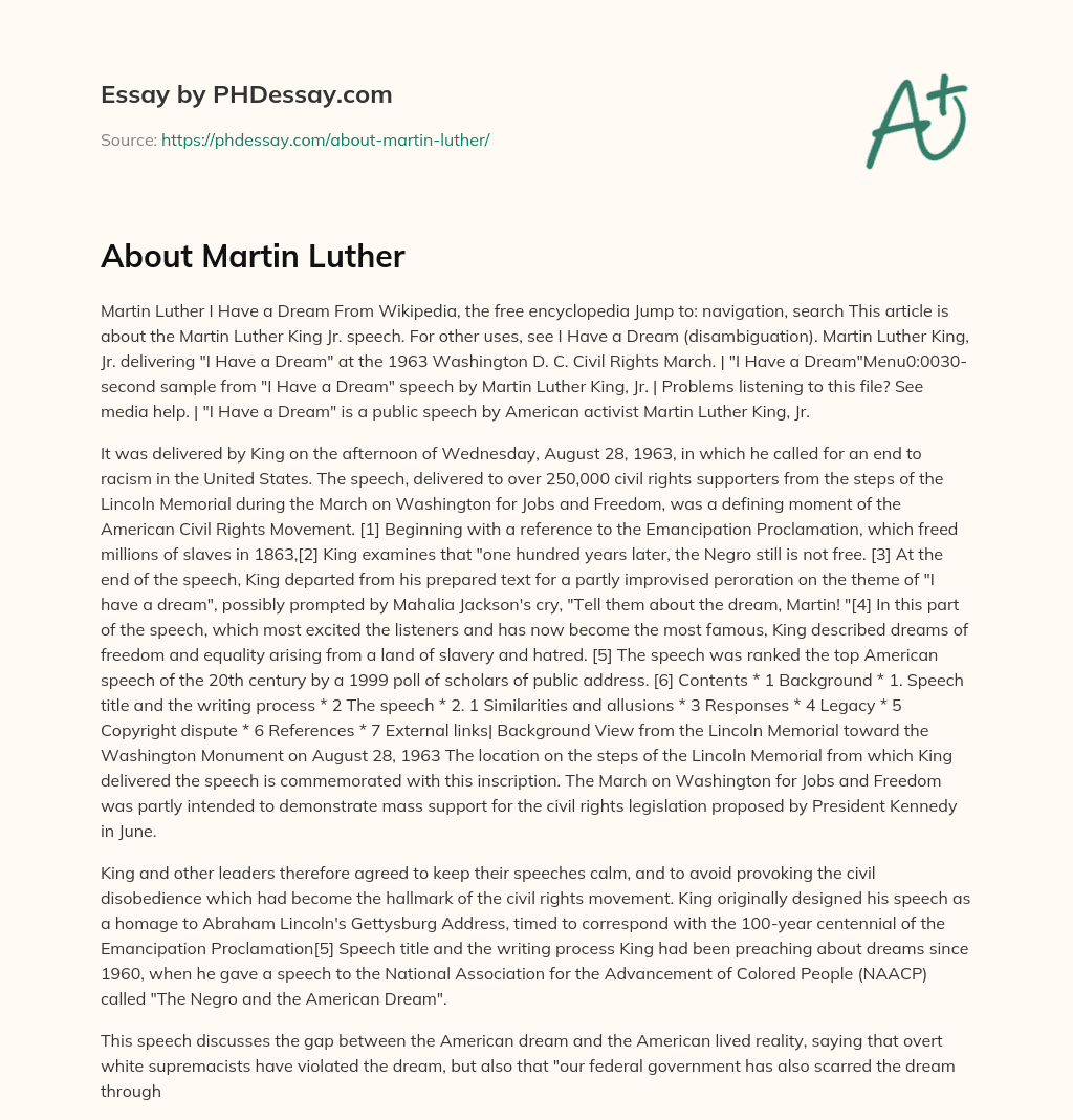 About Martin Luther essay