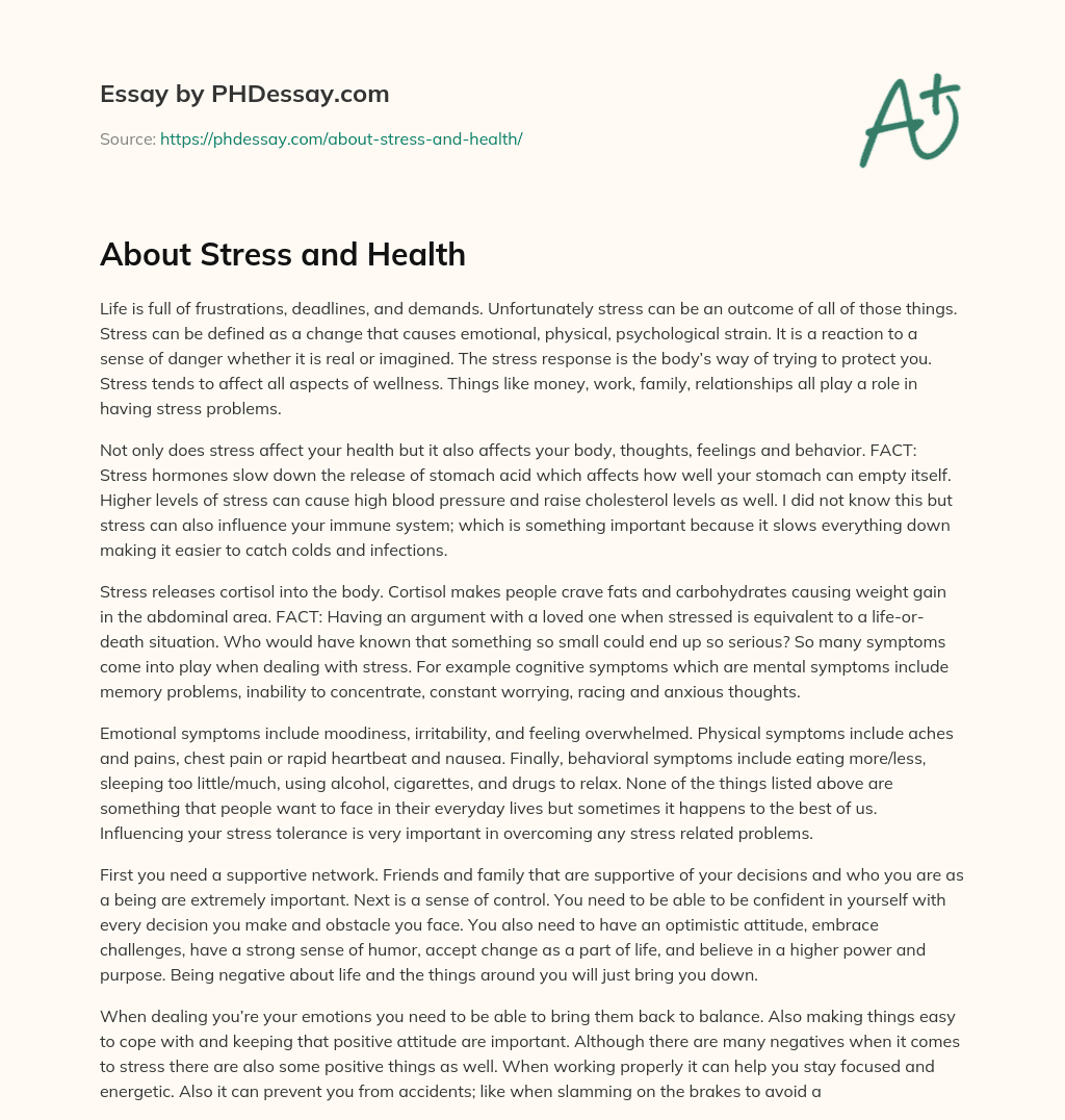 About Stress and Health essay