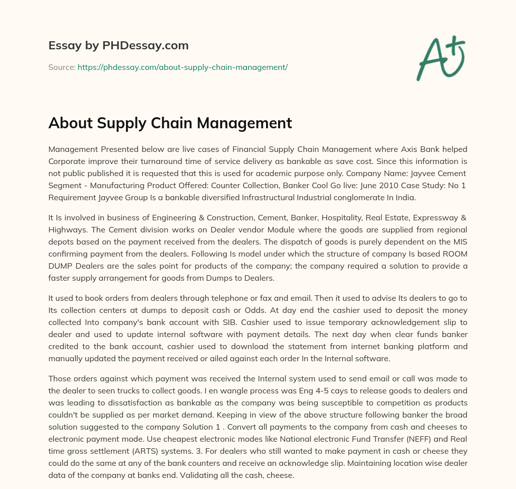 About Supply Chain Management essay