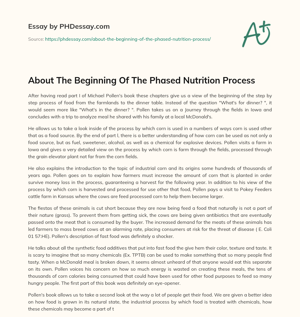 About The Beginning Of The Phased Nutrition Process essay