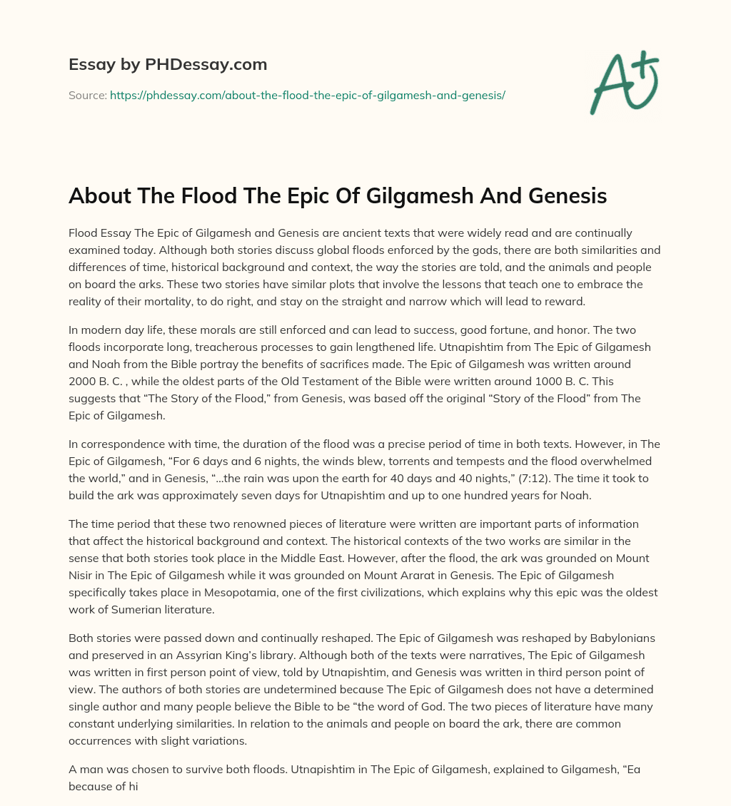 About The Flood The Epic Of Gilgamesh And Genesis essay