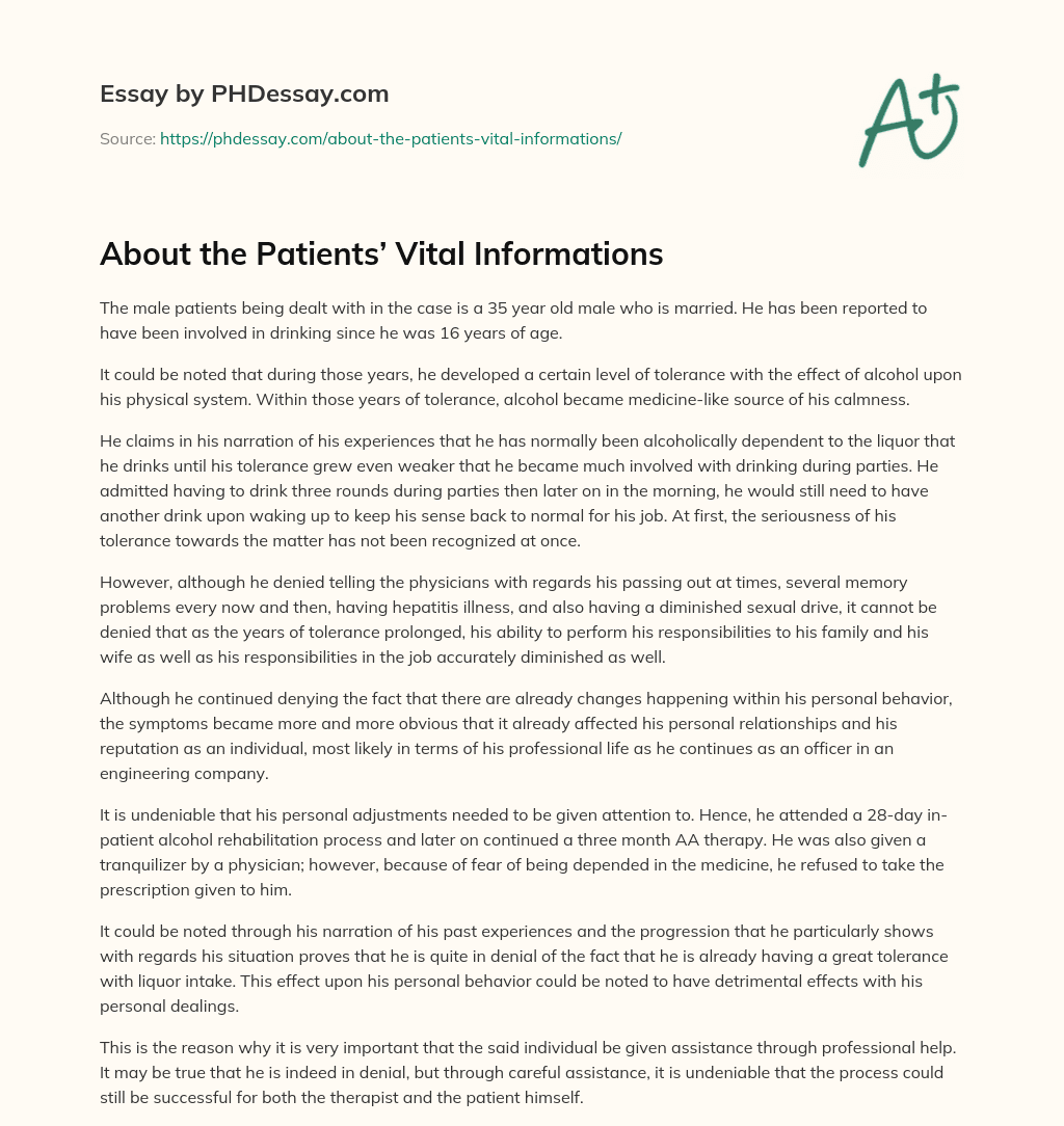 About the Patients’ Vital Informations essay