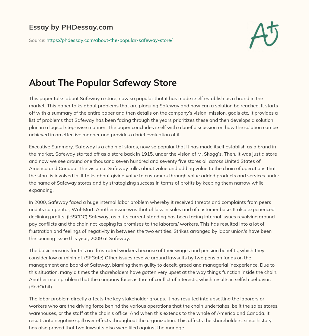 About The Popular Safeway Store essay