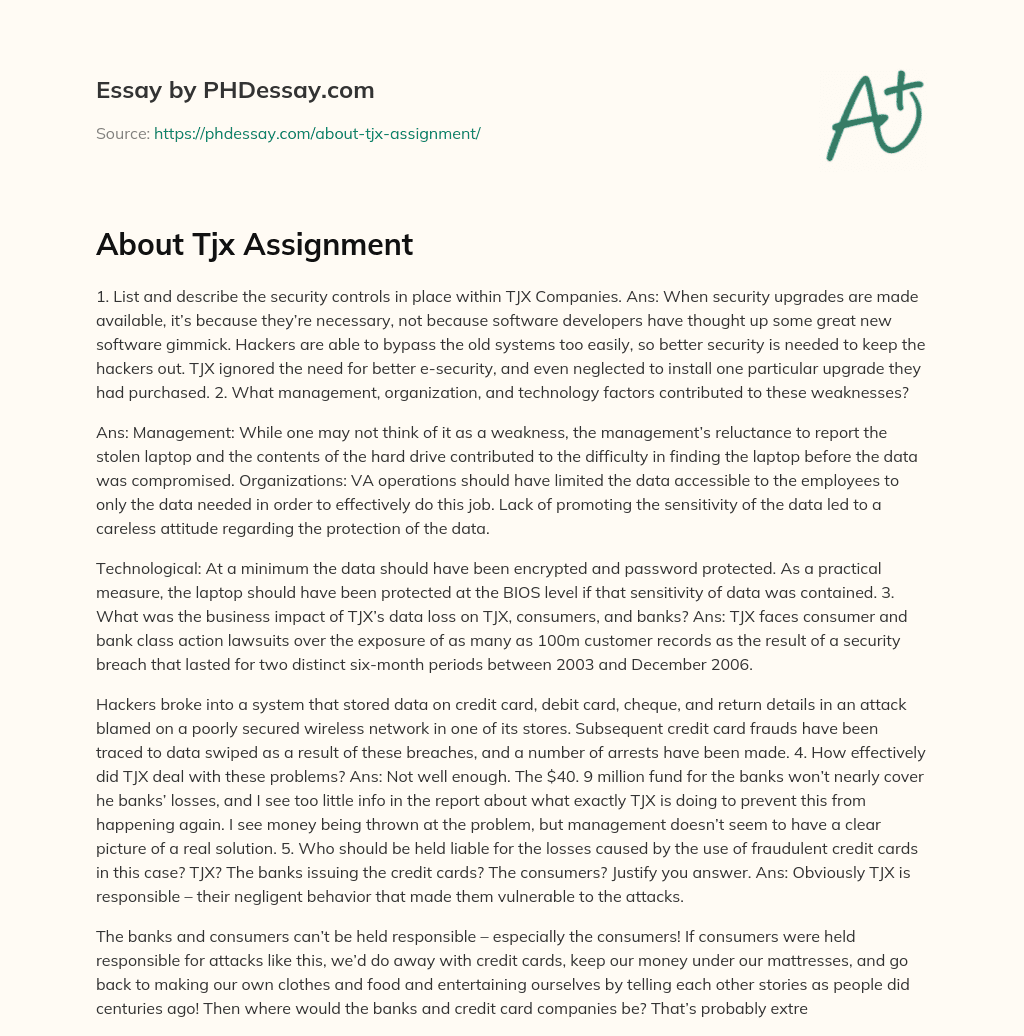 About Tjx Assignment essay