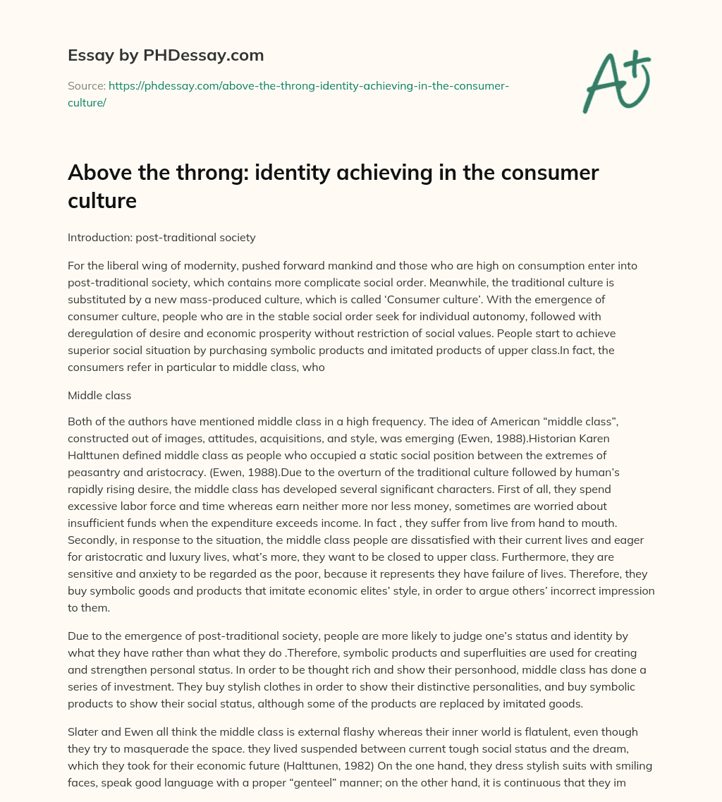 Above the throng: identity achieving in the consumer culture essay