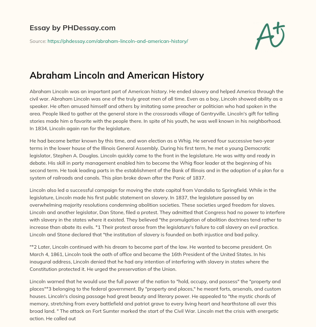 Abraham Lincoln and American History essay