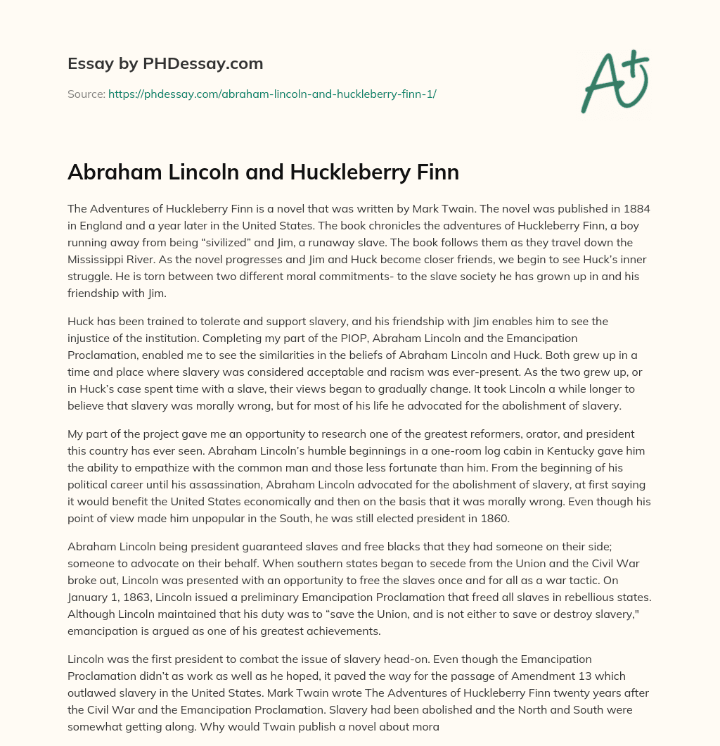 Abraham Lincoln and Huckleberry Finn essay