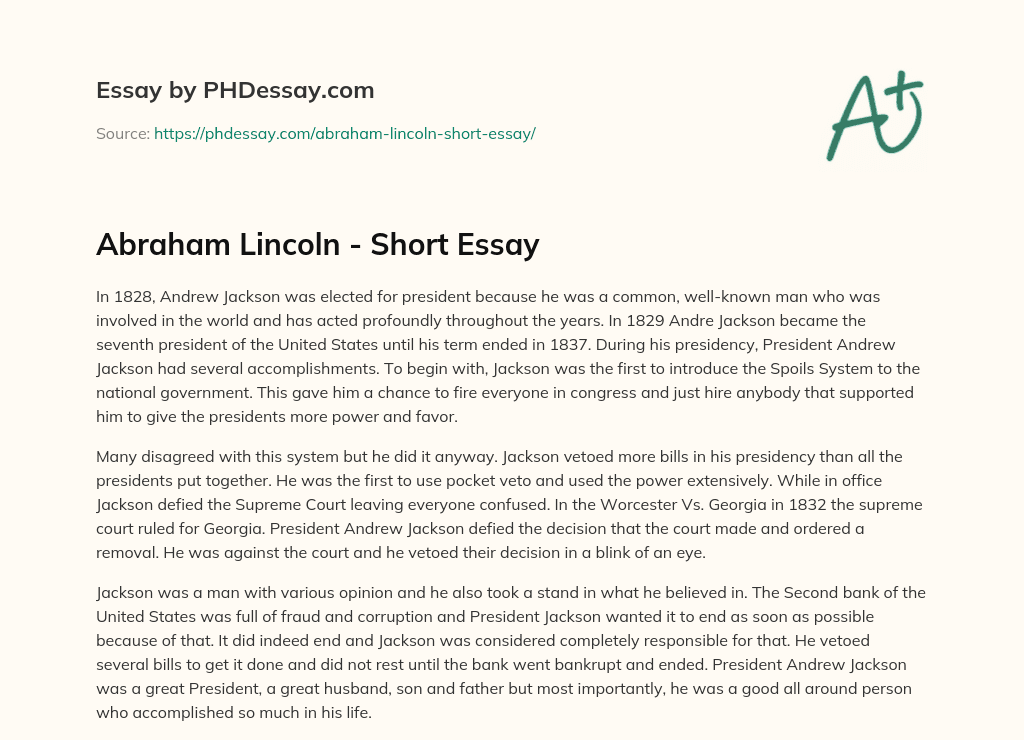 essay about abraham lincoln in english