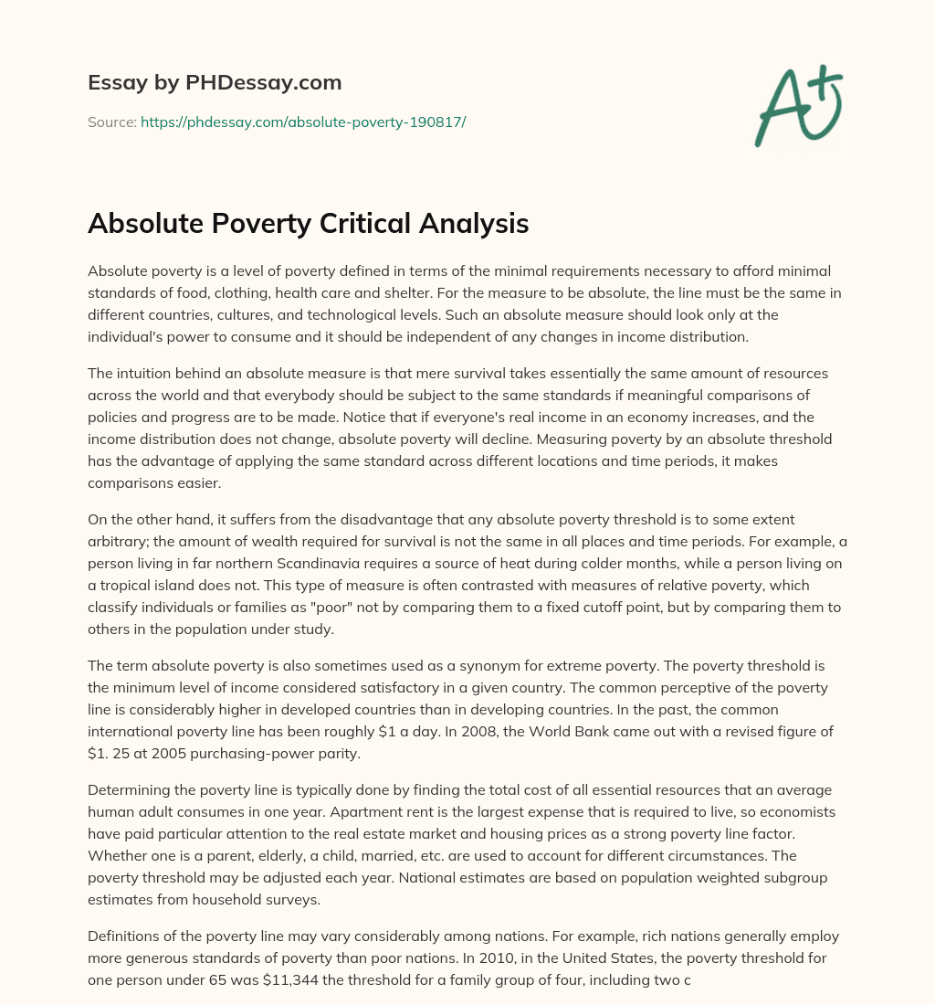 Absolute Poverty Critical Analysis essay