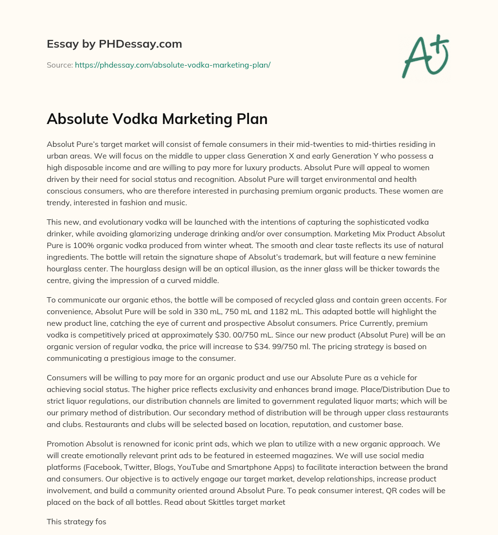 Absolute Vodka Marketing Plan essay