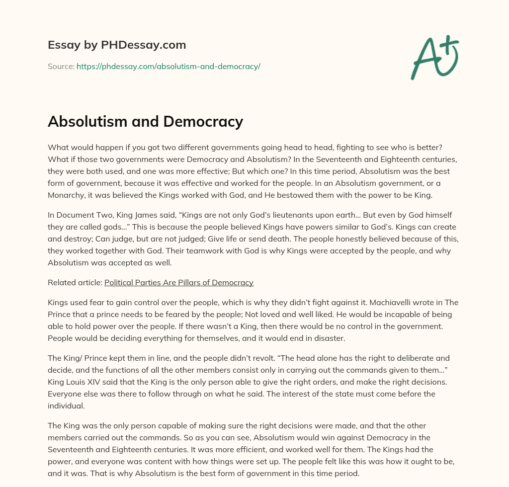 Absolutism and Democracy essay