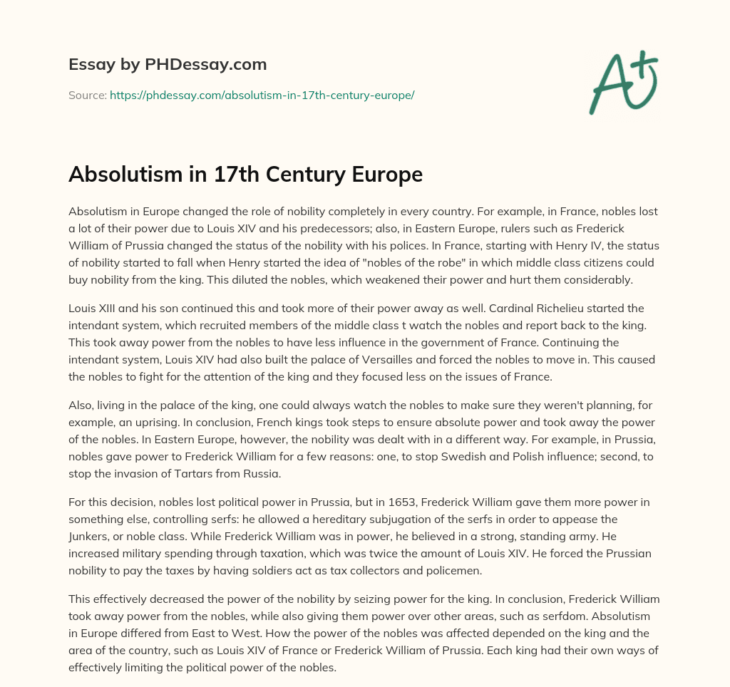 Absolutism in 17th Century Europe essay