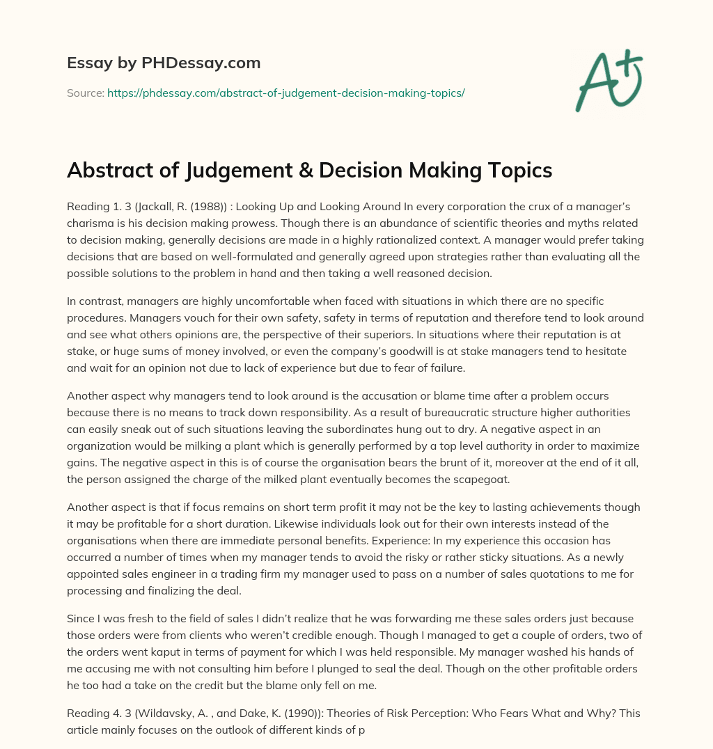 Abstract of Judgement & Decision Making Topics