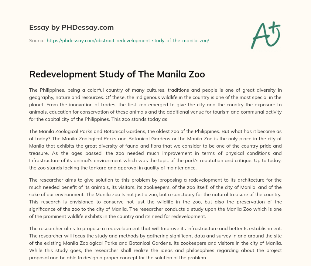 Redevelopment Study of The Manila Zoo essay