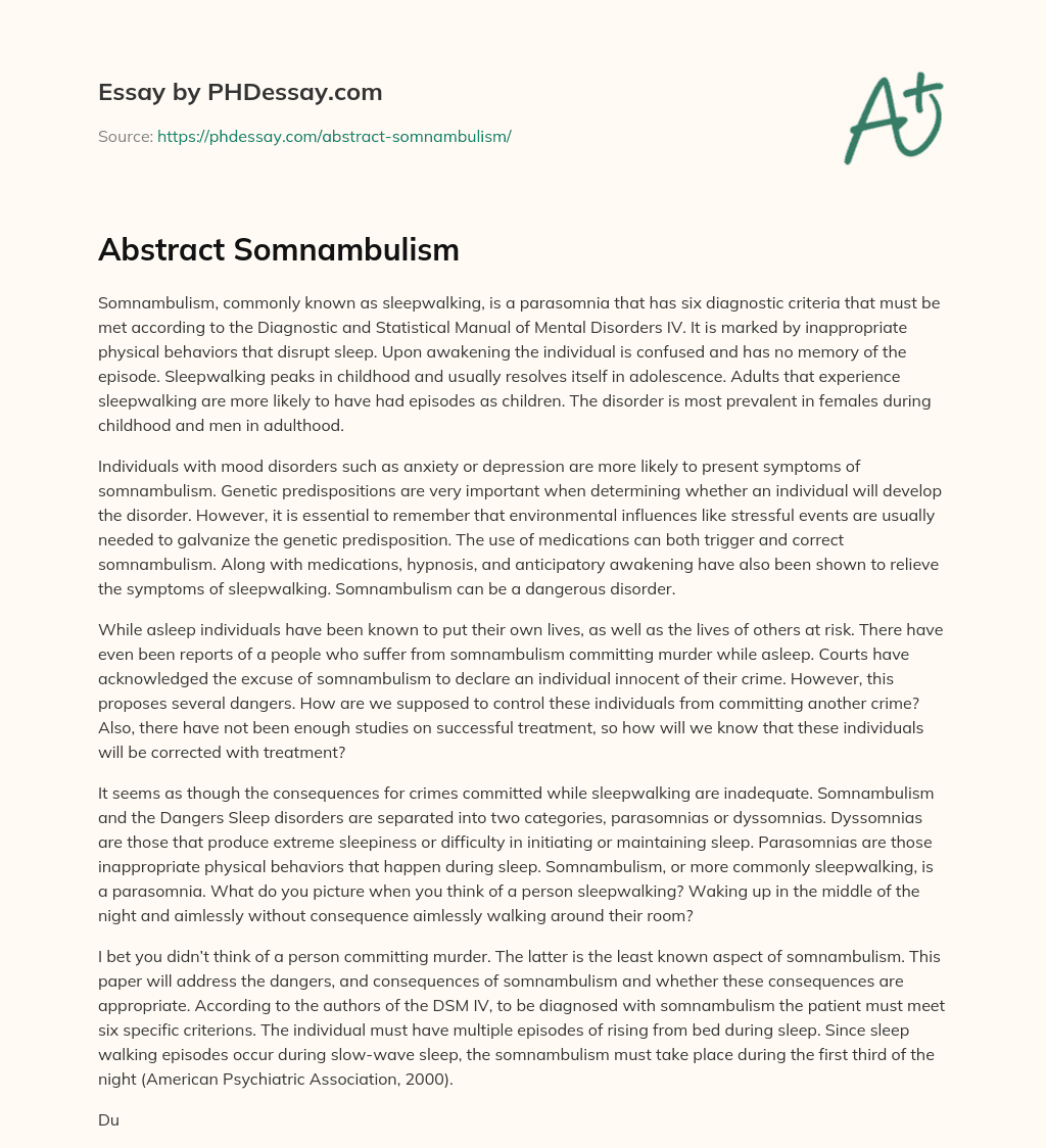 Abstract Somnambulism essay