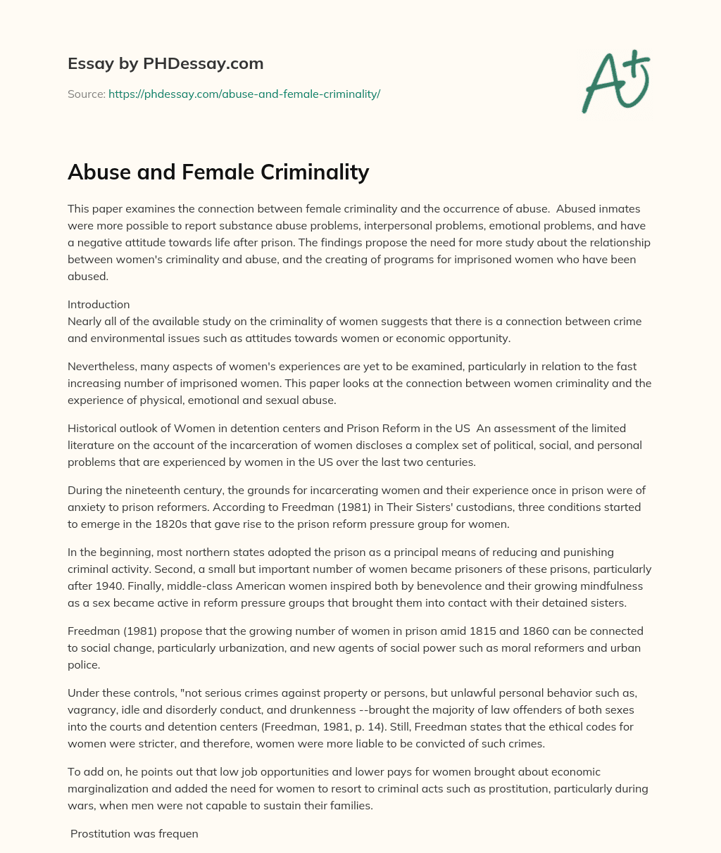 Abuse and Female Criminality essay