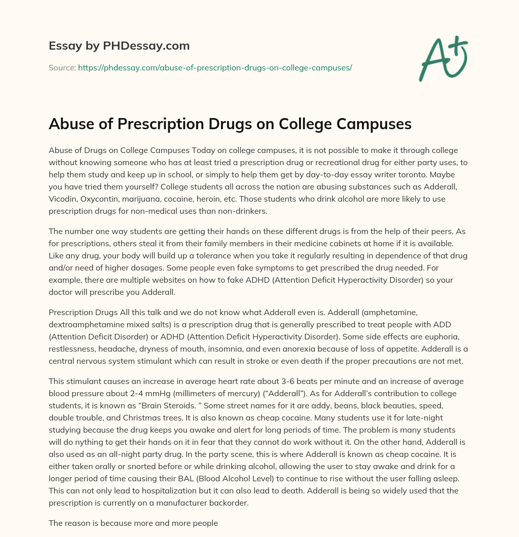 Abuse of Prescription Drugs on College Campuses essay