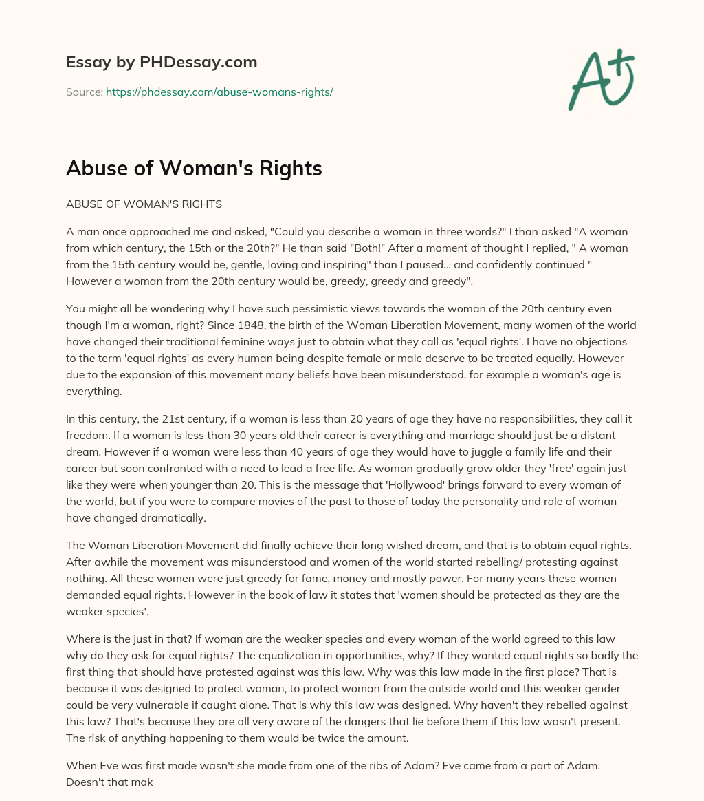 Abuse of Woman’s Rights essay