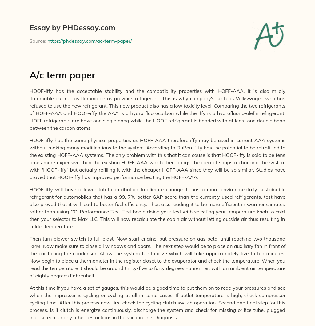 New refrigerant HOOF-iffy shows promise as a replacement for HOFF-AAA, but at a higher cost essay