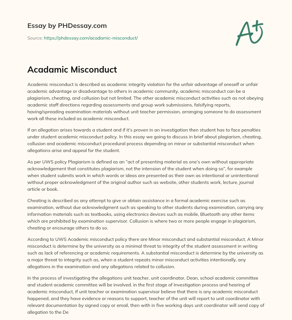 Acadamic Misconduct essay
